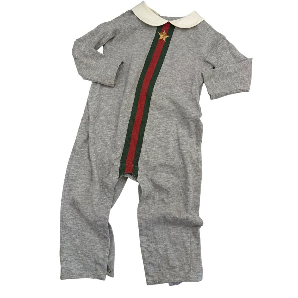 Gucci baby romper signature web stripe collared 9/12m